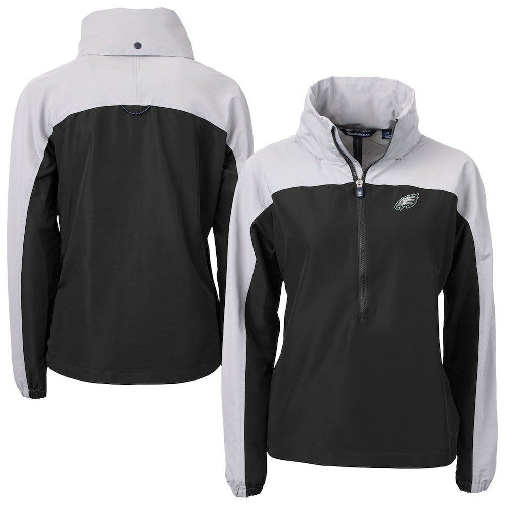 Philadelphia Eagles Cutter & Buck Women's Charter Eco Recycled Half-Zip Hooded Anorak Jacket - Black Jackets