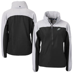 Philadelphia Eagles Cutter & Buck Women's Charter Eco Recycled Half-Zip Hooded Anorak Jacket - Black Jackets