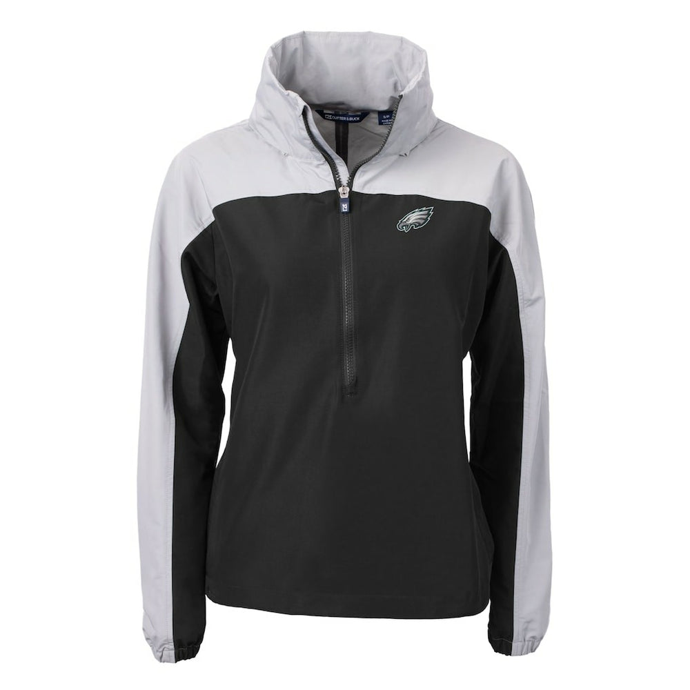 Philadelphia Eagles Cutter & Buck Women's Charter Eco Recycled Half-Zip Hooded Anorak Jacket - Black Jackets