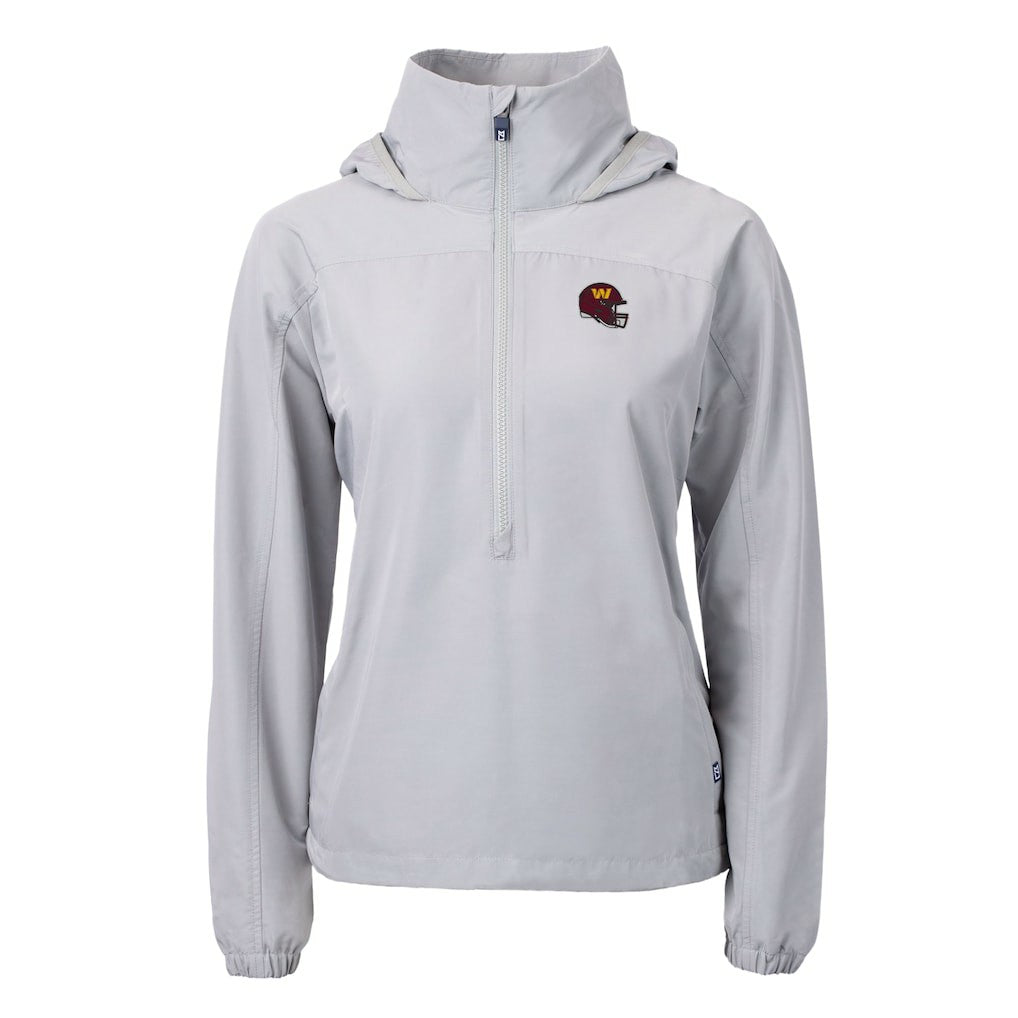 Washington Commanders Cutter & Buck Women's Charter Eco Recycled Half-Zip Hooded Anorak Jacket - Gray Jackets