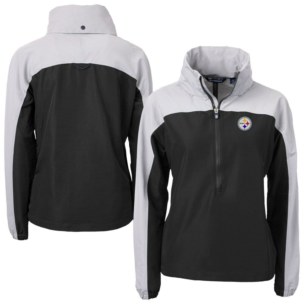 Pittsburgh Steelers Cutter & Buck Women's Charter Eco Recycled Half-Zip Hooded Anorak Jacket - Black Jackets