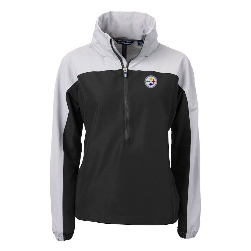 Pittsburgh Steelers Cutter & Buck Women's Charter Eco Recycled Half-Zip Hooded Anorak Jacket - Black Jackets