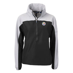 Pittsburgh Steelers Cutter & Buck Women's Charter Eco Recycled Half-Zip Hooded Anorak Jacket - Black Jackets