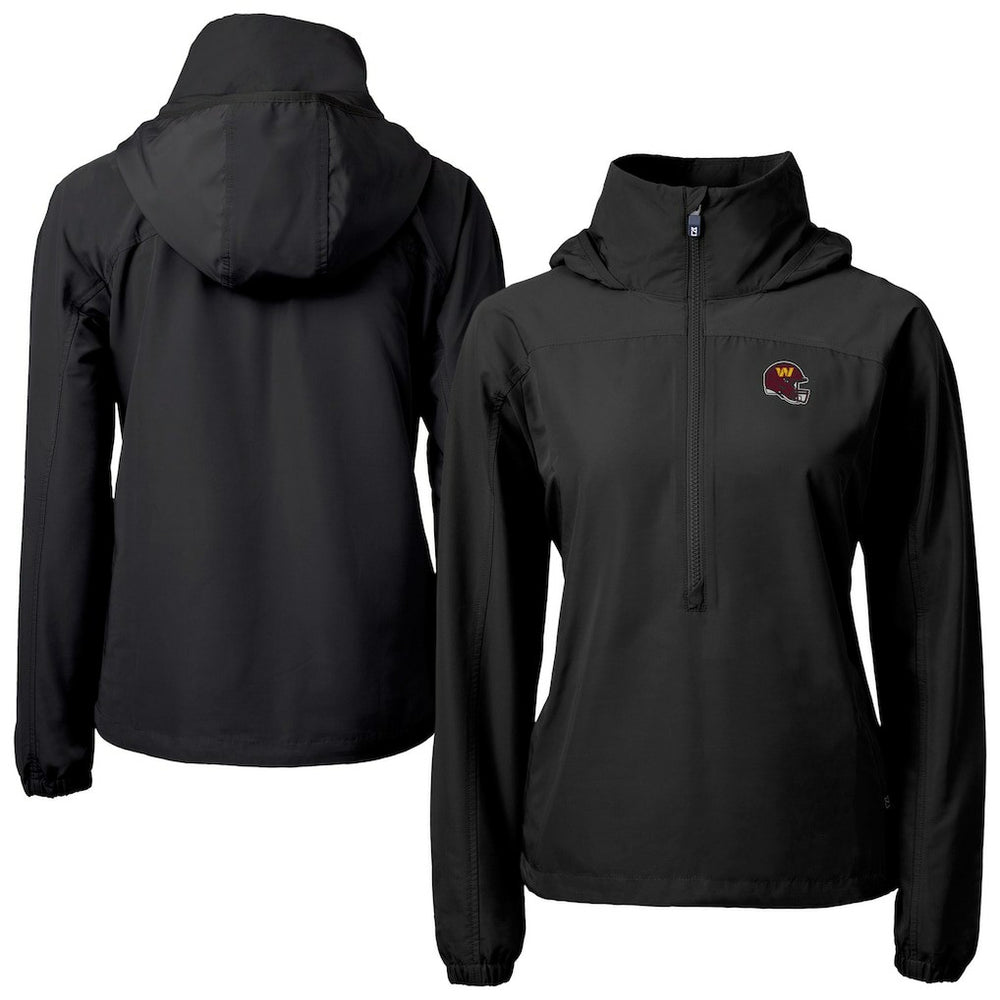Washington Commanders Cutter & Buck Women's Charter Eco Recycled Half-Zip Hooded Anorak Jacket - Black Jackets