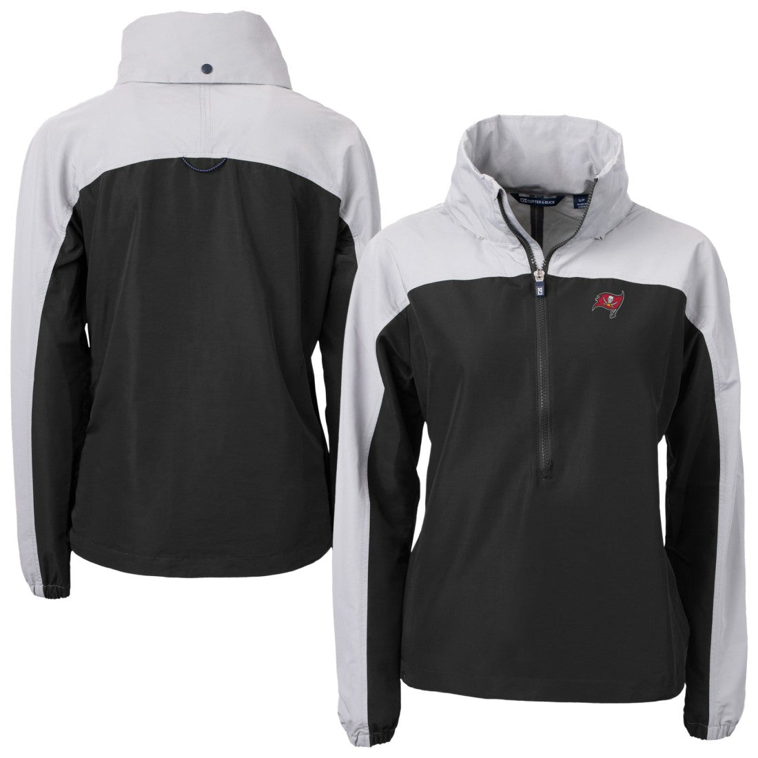 Tampa Bay Buccaneers Cutter & Buck Women's Charter Eco Recycled Half-Zip Hooded Anorak Jacket - Black Jackets