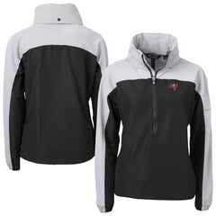 Tampa Bay Buccaneers Cutter & Buck Women's Charter Eco Recycled Half-Zip Hooded Anorak Jacket - Black Jackets