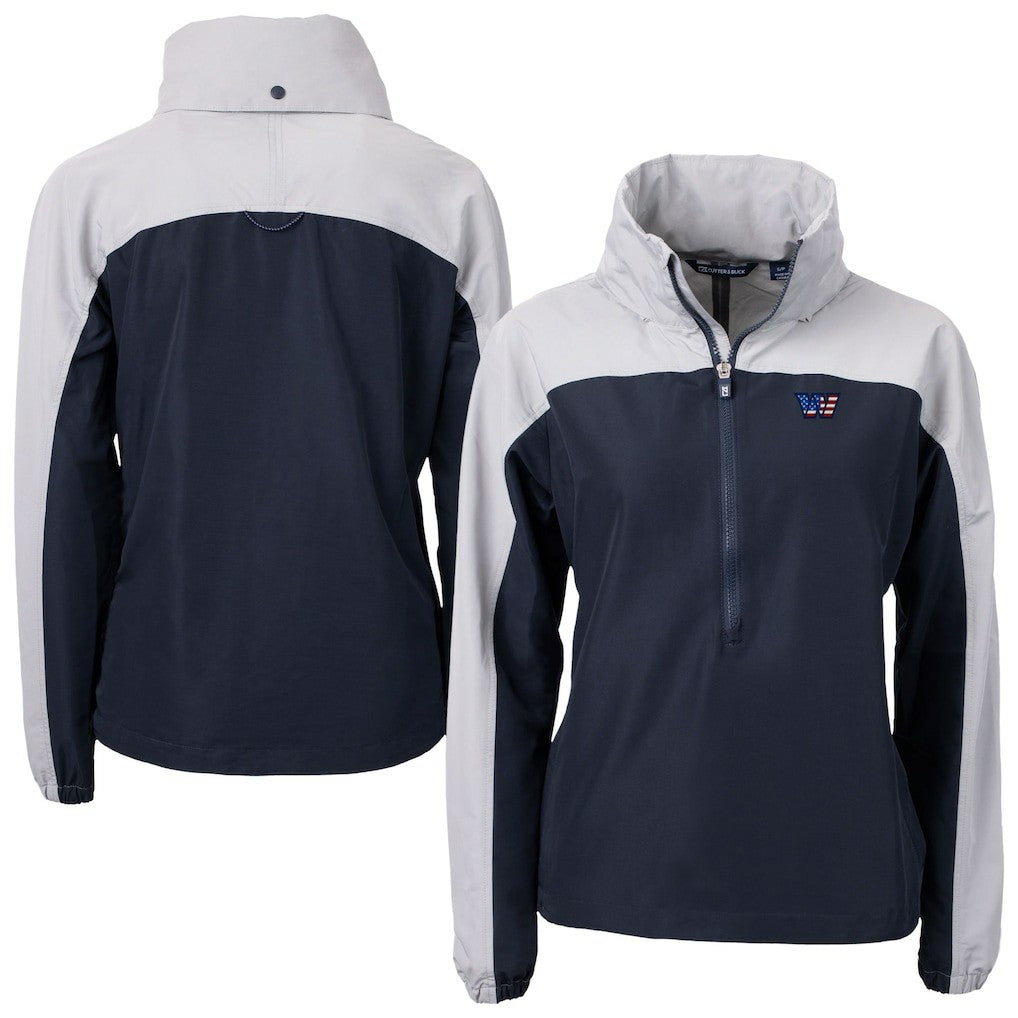 Washington Commanders Cutter & Buck Women's Charter Eco Recycled Half-Zip Hooded Anorak Jacket - Navy Jackets