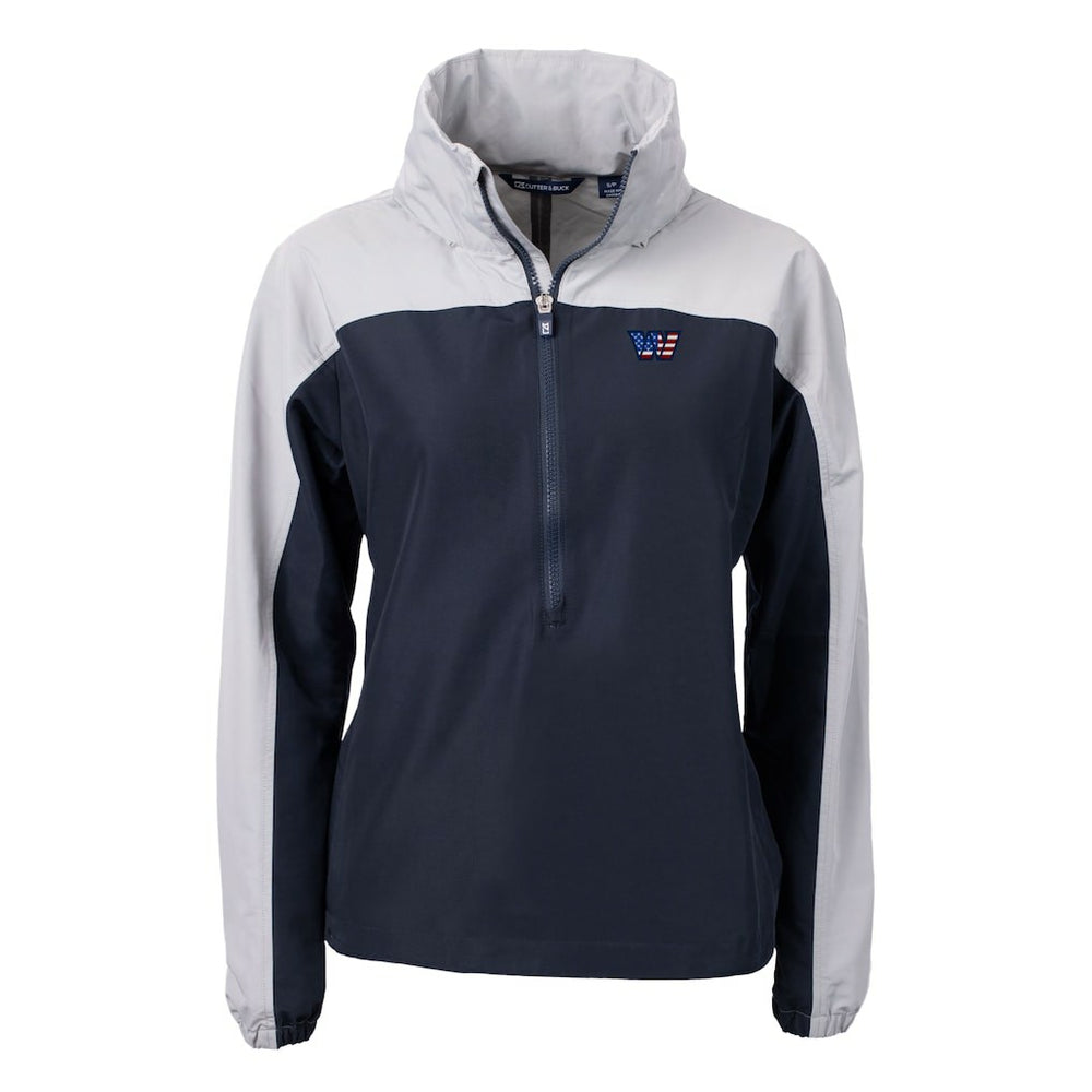 Washington Commanders Cutter & Buck Women's Charter Eco Recycled Half-Zip Hooded Anorak Jacket - Navy Jackets