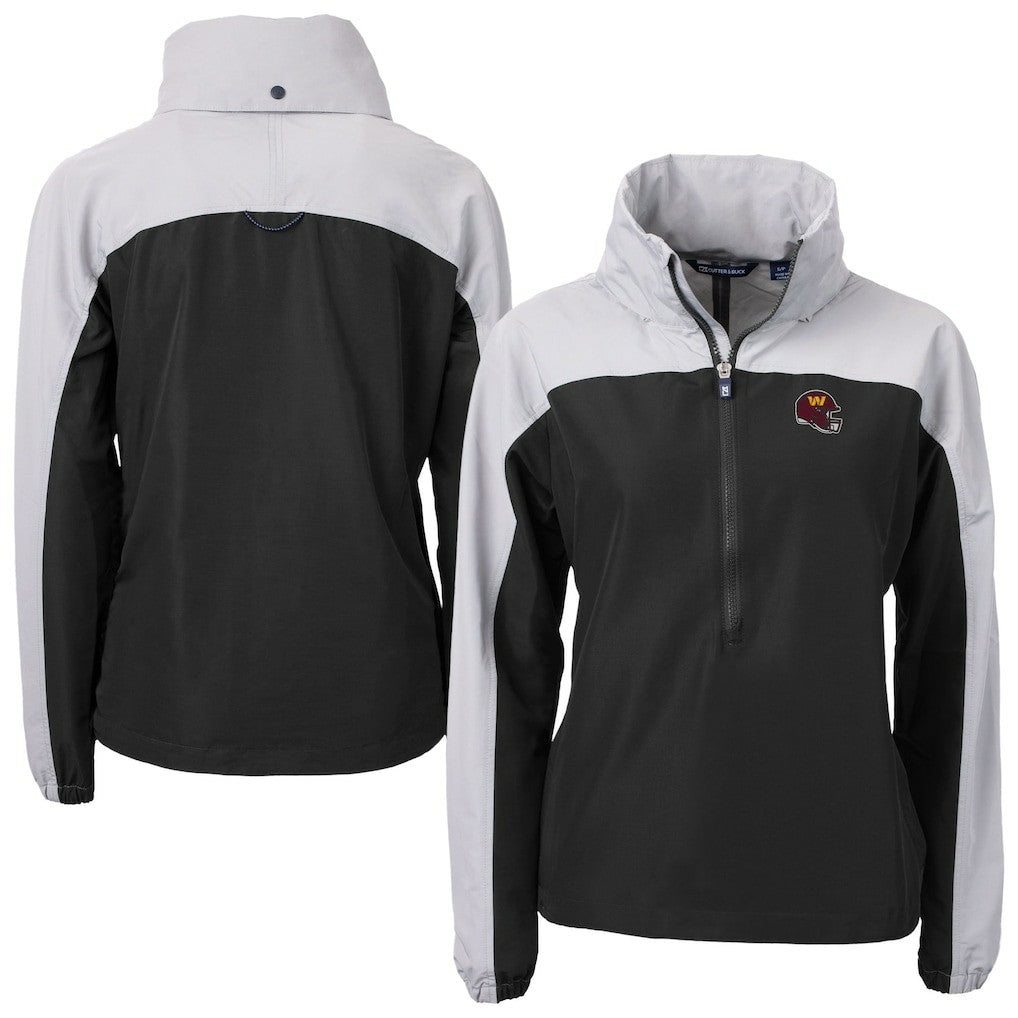 Washington Commanders Cutter & Buck Women's Charter Eco Recycled Half-Zip Hooded Anorak Jacket - Black Jackets