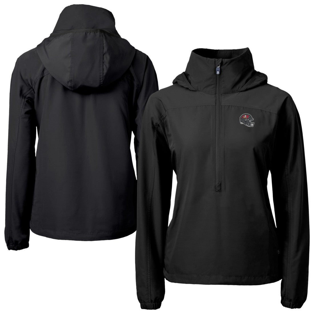 Tampa Bay Buccaneers Cutter & Buck Women's Charter Eco Recycled Half-Zip Hooded Anorak Jacket - Black Jackets