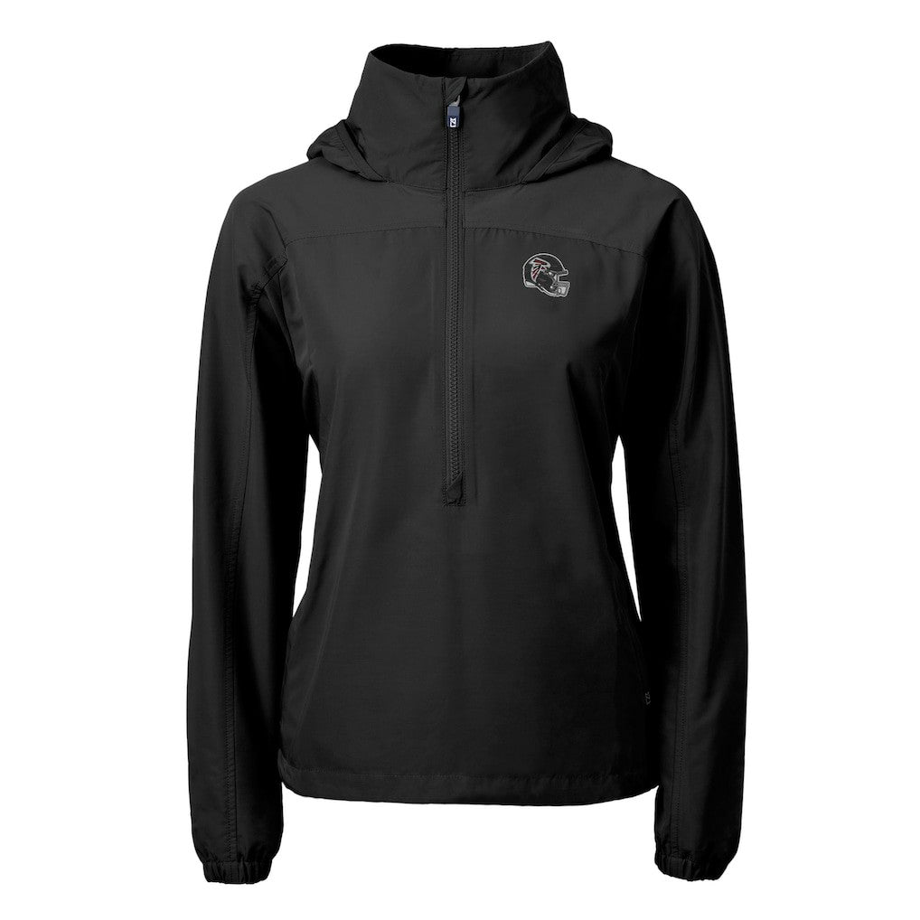 Atlanta Falcons Cutter & Buck Women's Charter Eco Recycled Half-Zip Hooded Anorak Jacket - Black Jackets