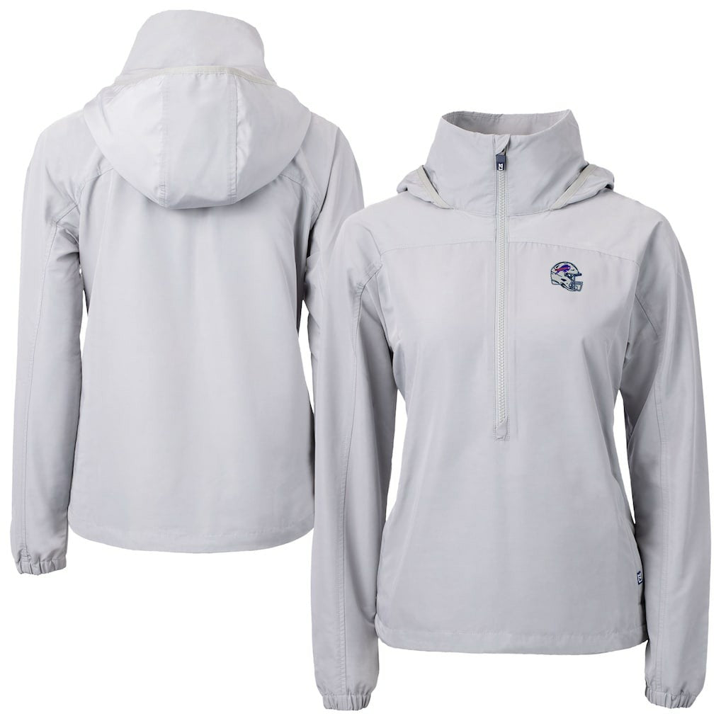 Buffalo Bills Cutter & Buck Women's Charter Eco Recycled Half-Zip Hooded Anorak Jacket - Gray Jackets