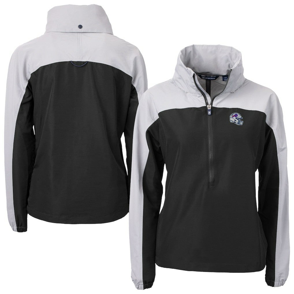 Buffalo Bills Cutter & Buck Women's Charter Eco Recycled Half-Zip Hooded Anorak Jacket - Black Jackets