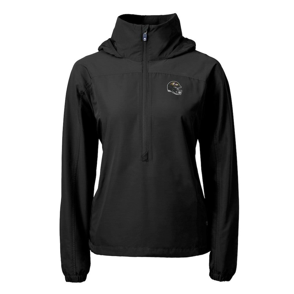 Baltimore Ravens Cutter & Buck Women's Charter Eco Recycled Half-Zip Hooded Anorak Jacket - Black Jackets
