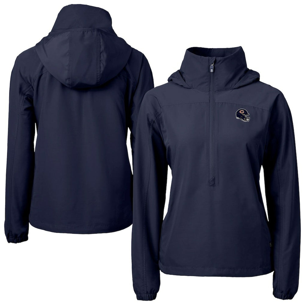 Chicago Bears Cutter & Buck Women's Charter Eco Recycled Half-Zip Hooded Anorak Jacket - Navy Jackets