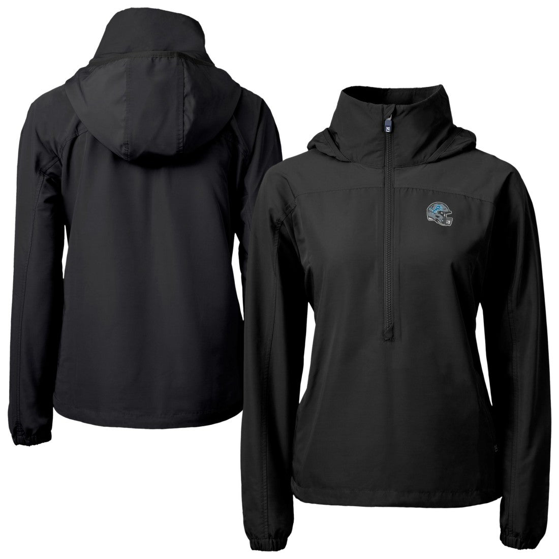 Detroit Lions Cutter & Buck Women's Charter Eco Recycled Half-Zip Hooded Anorak Jacket - Black Jackets