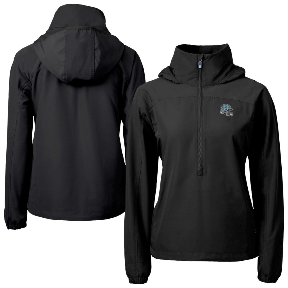 Detroit Lions Cutter & Buck Women's Charter Eco Recycled Half-Zip Hooded Anorak Jacket - Black Jackets