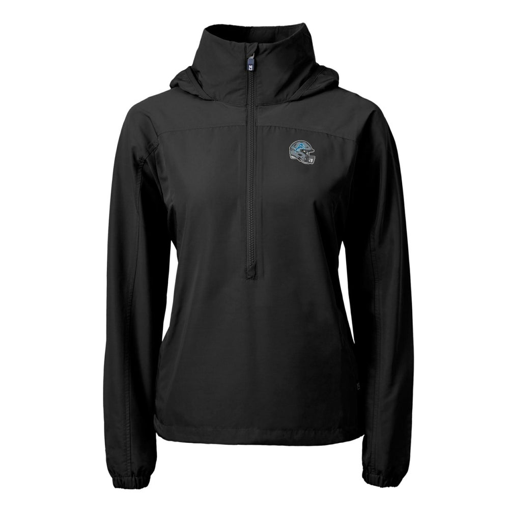 Detroit Lions Cutter & Buck Women's Charter Eco Recycled Half-Zip Hooded Anorak Jacket - Black Jackets