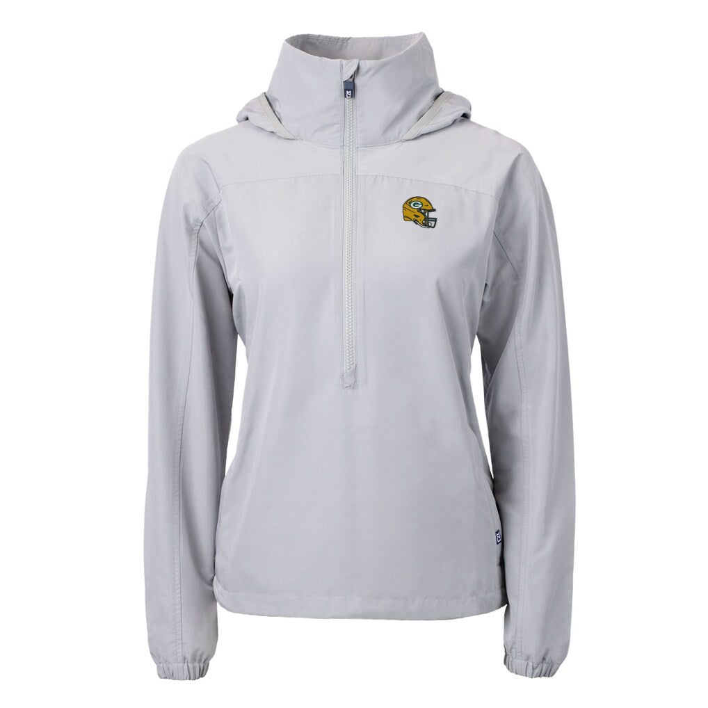 Green Bay Packers Cutter & Buck Women's Charter Eco Recycled Half-Zip Hooded Anorak Jacket - Gray Jackets