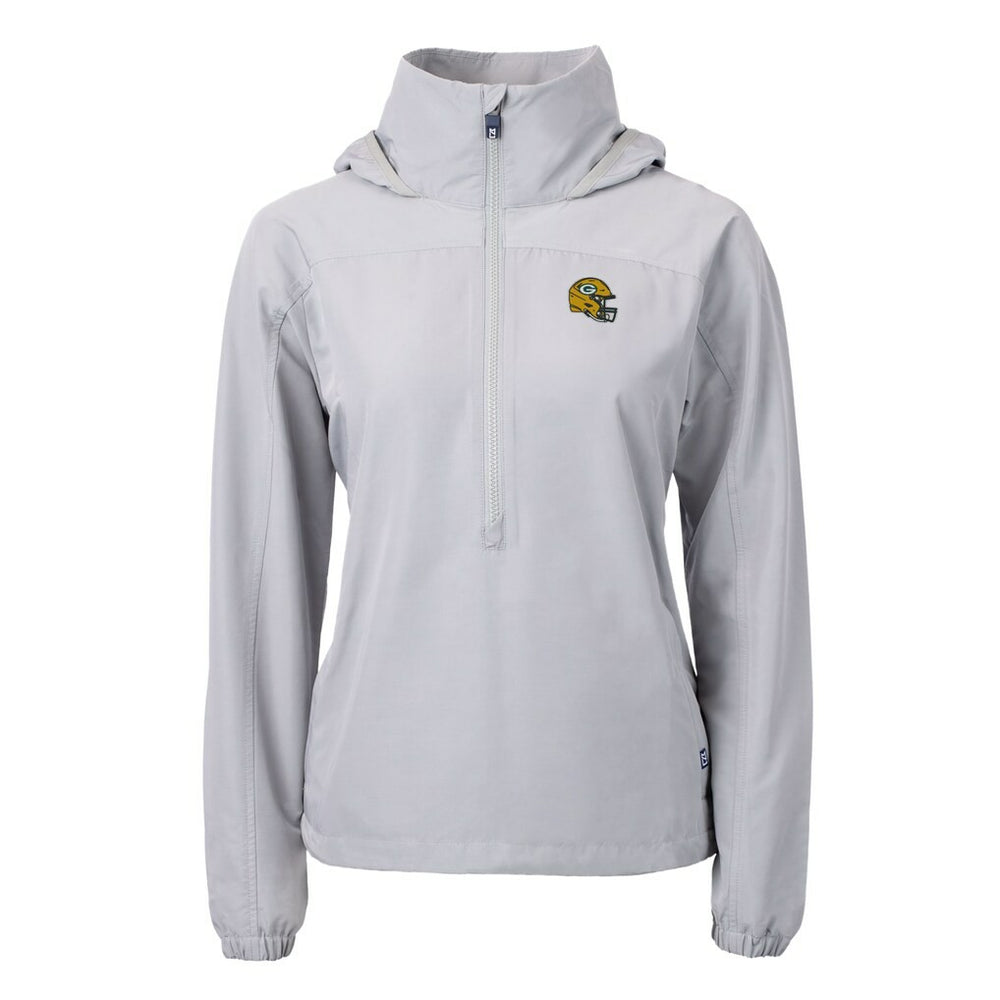 Green Bay Packers Cutter & Buck Women's Charter Eco Recycled Half-Zip Hooded Anorak Jacket - Gray Jackets