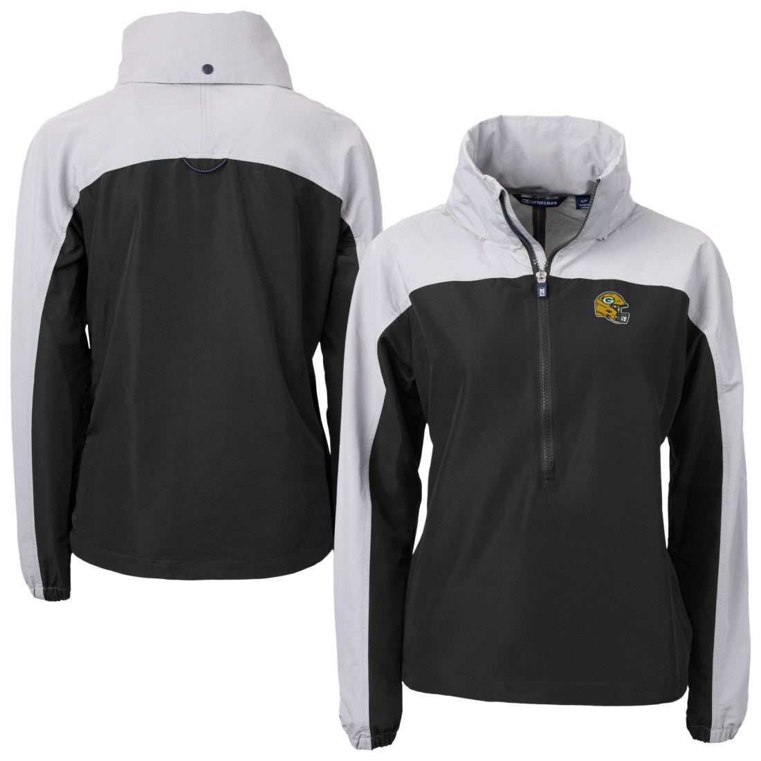 Green Bay Packers Cutter & Buck Women's Charter Eco Recycled Half-Zip Hooded Anorak Jacket - Black Jackets