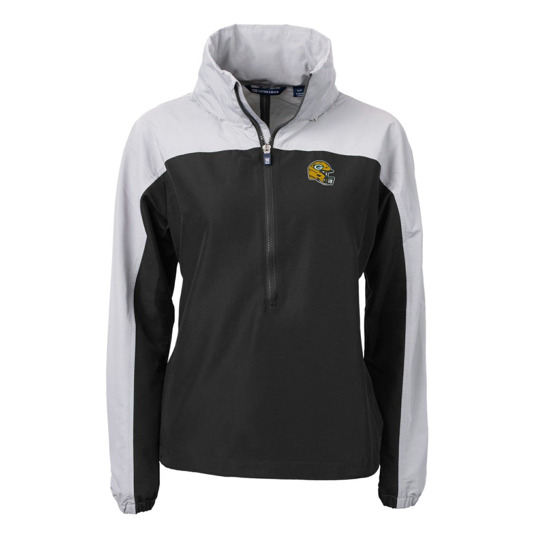 Green Bay Packers Cutter & Buck Women's Charter Eco Recycled Half-Zip Hooded Anorak Jacket - Black Jackets