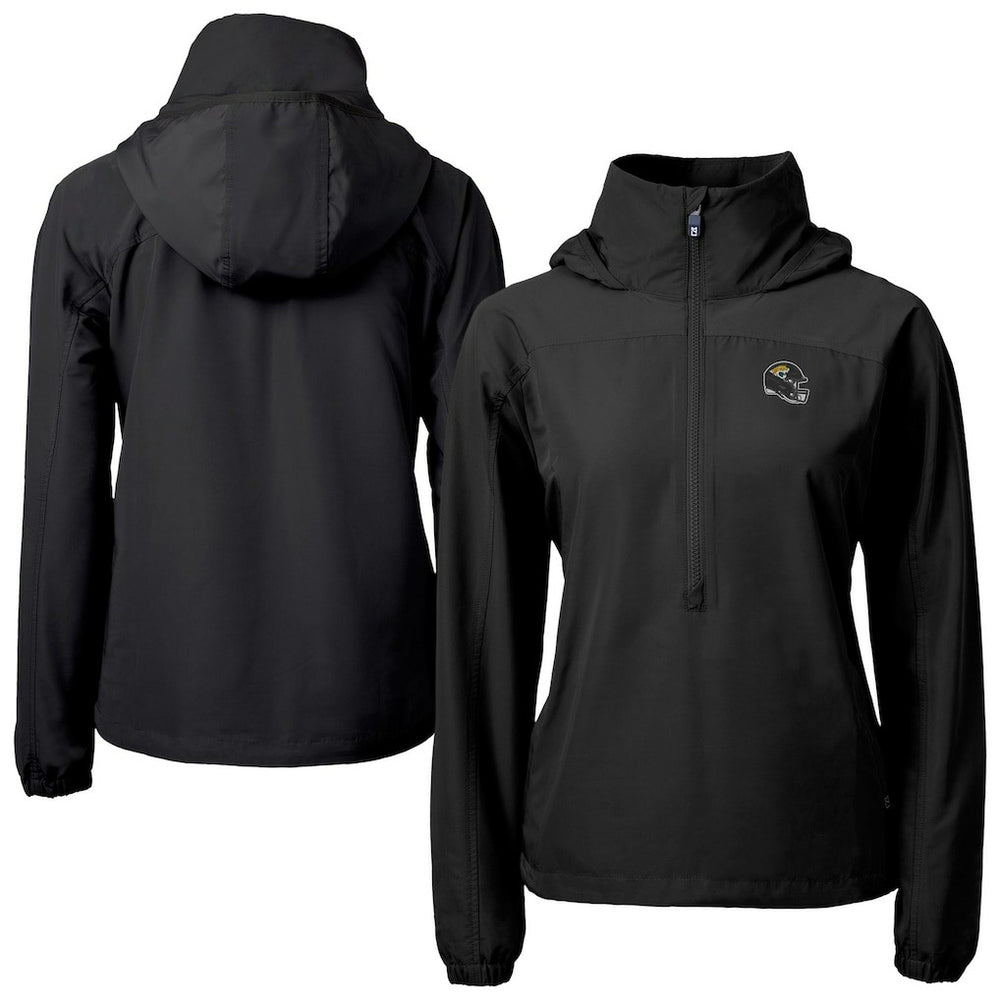 Jacksonville Jaguars Cutter & Buck Women's Charter Eco Recycled Half-Zip Hooded Anorak Jacket - Black Jackets