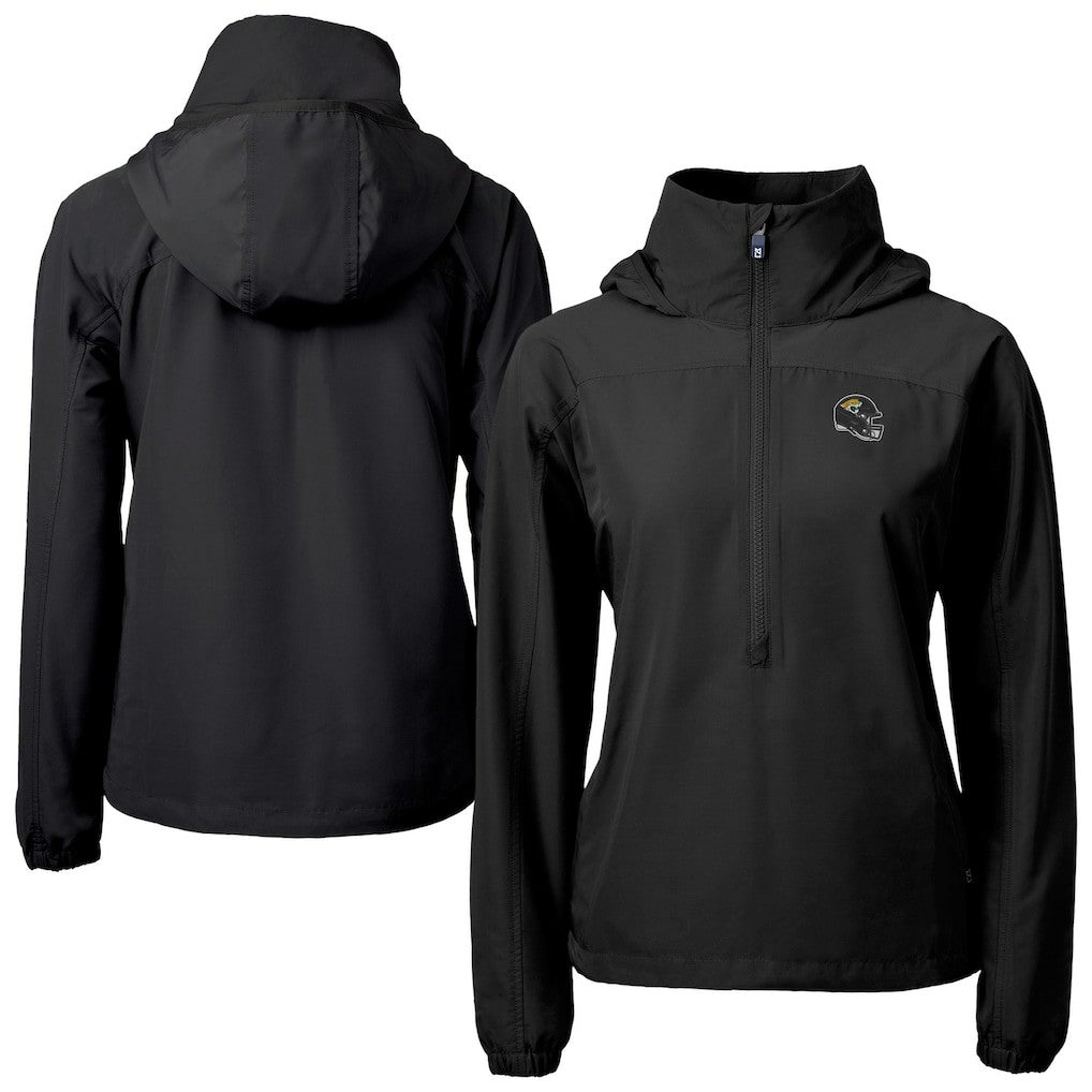 Jacksonville Jaguars Cutter & Buck Women's Charter Eco Recycled Half-Zip Hooded Anorak Jacket - Black Jackets