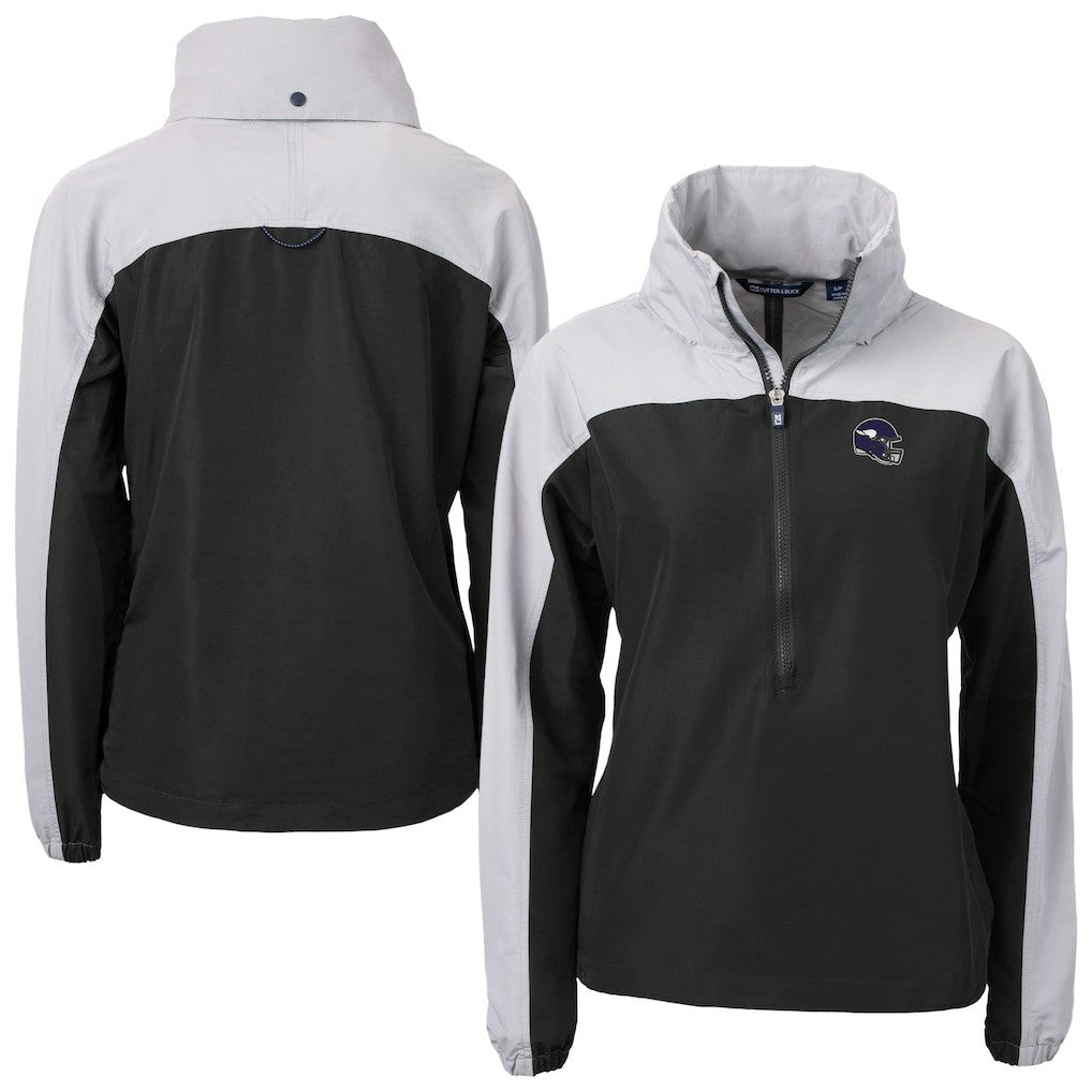 Minnesota Vikings Cutter & Buck Women's Charter Eco Recycled Half-Zip Hooded Anorak Jacket - Black Jackets