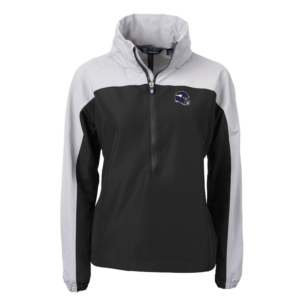 Minnesota Vikings Cutter & Buck Women's Charter Eco Recycled Half-Zip Hooded Anorak Jacket - Black Jackets