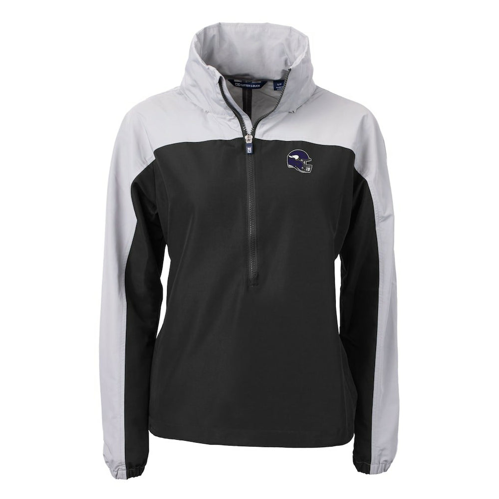 Minnesota Vikings Cutter & Buck Women's Charter Eco Recycled Half-Zip Hooded Anorak Jacket - Black Jackets