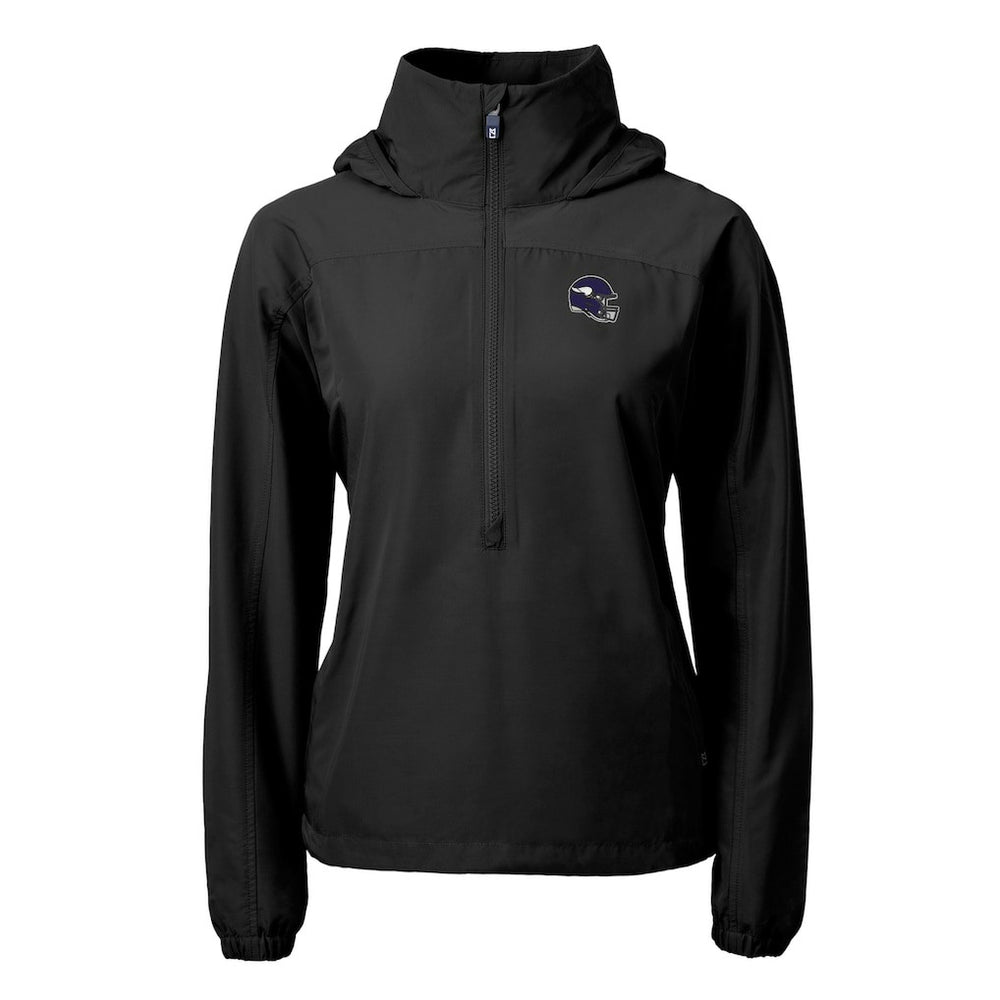 Minnesota Vikings Cutter & Buck Women's Charter Eco Recycled Half-Zip Hooded Anorak Jacket - Black Jackets