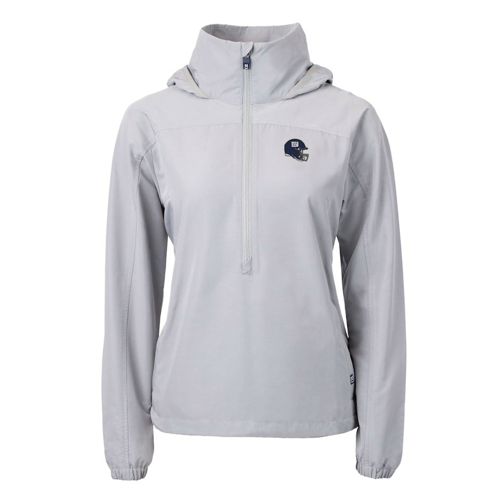 New York Giants Cutter & Buck Women's Charter Eco Recycled Half-Zip Hooded Anorak Jacket - Gray Jackets