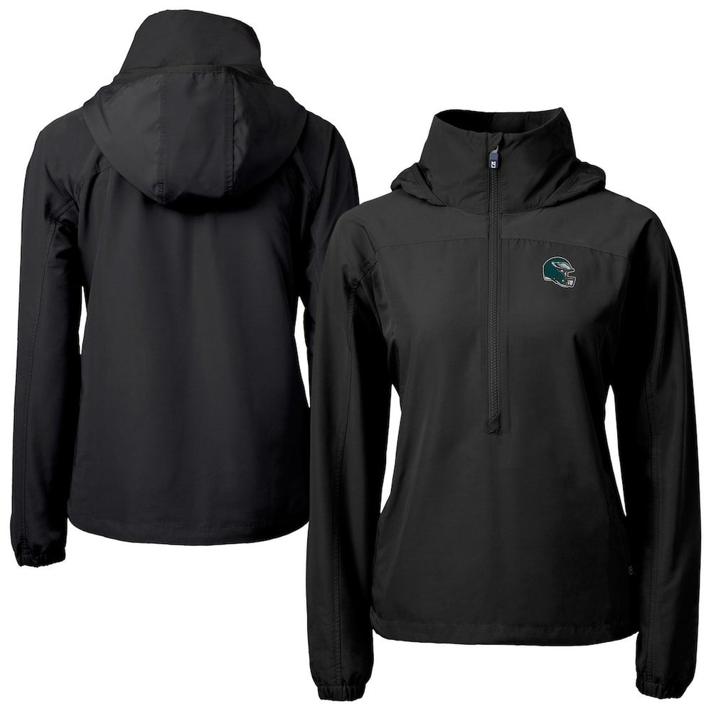 Philadelphia Eagles Cutter & Buck Women's Charter Eco Recycled Half-Zip Hooded Anorak Jacket - Black Jackets