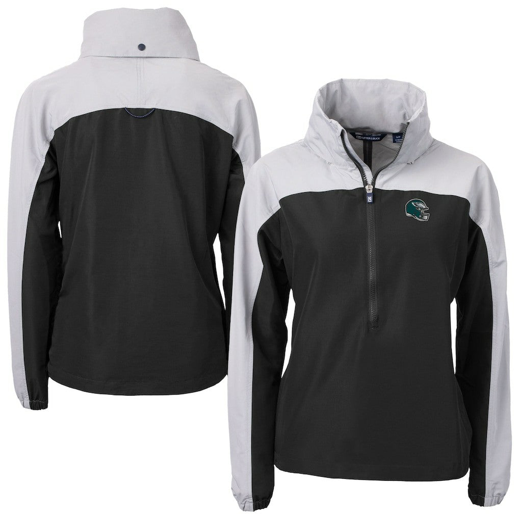 Philadelphia Eagles Cutter & Buck Women's Charter Eco Recycled Half-Zip Hooded Anorak Jacket - Black Jackets