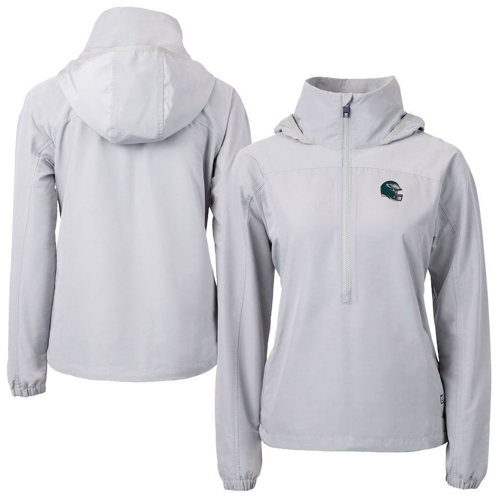 Philadelphia Eagles Cutter & Buck Women's Charter Eco Recycled Half-Zip Hooded Anorak Jacket - Gray Jackets
