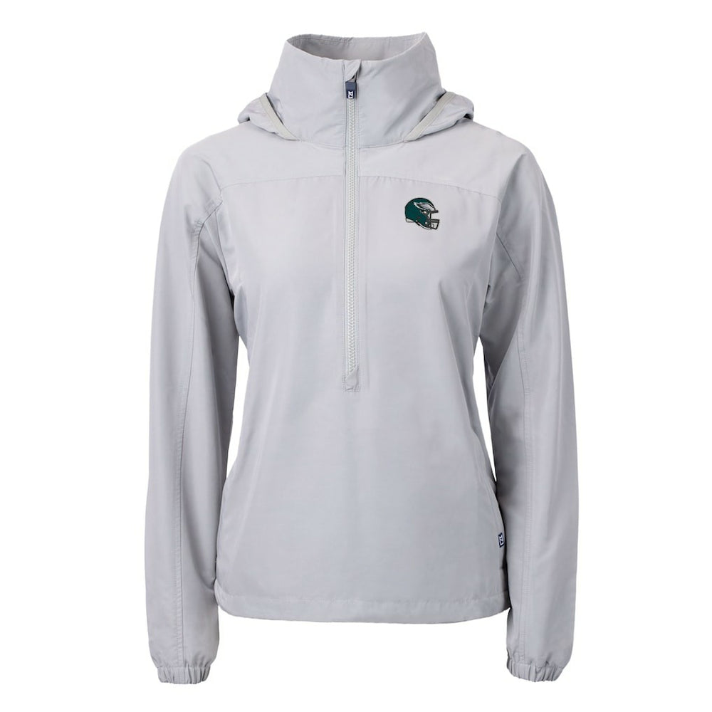 Philadelphia Eagles Cutter & Buck Women's Charter Eco Recycled Half-Zip Hooded Anorak Jacket - Gray Jackets