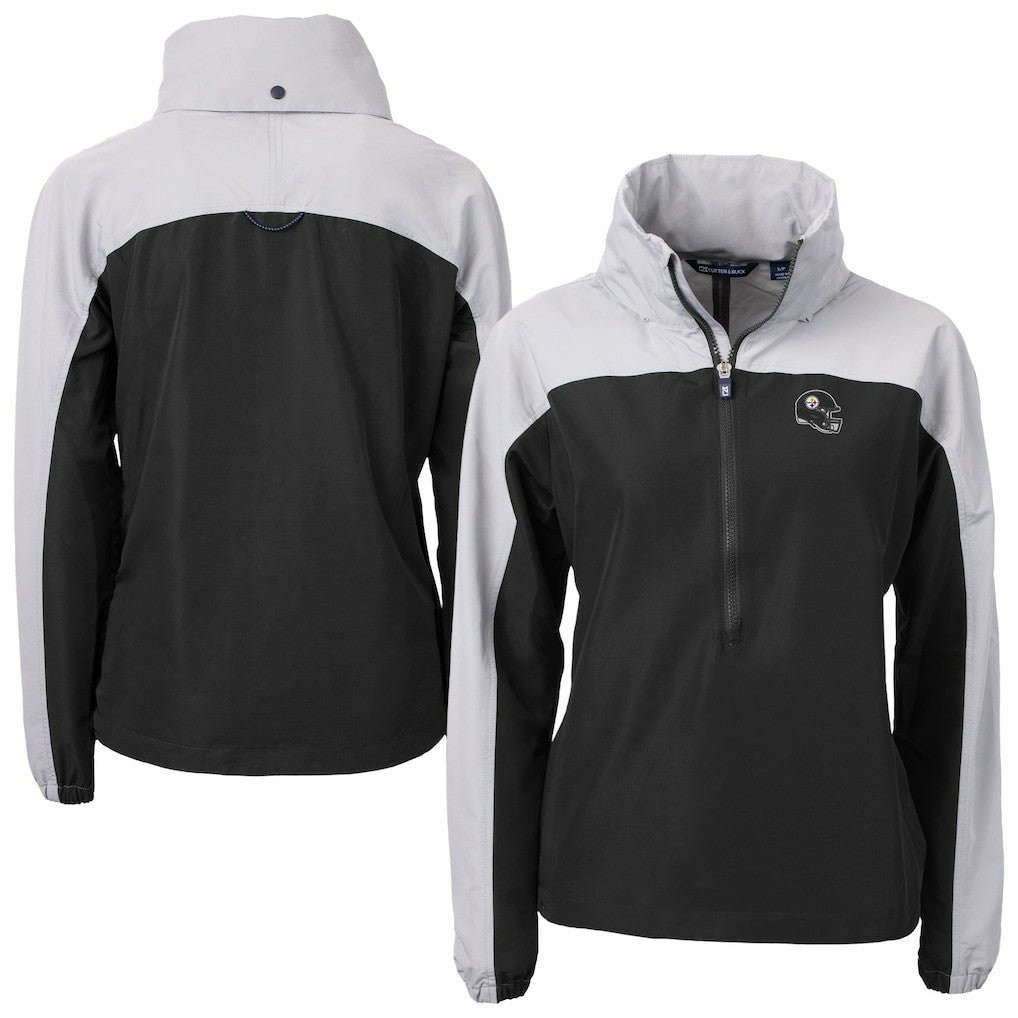 Pittsburgh Steelers Cutter & Buck Women's Charter Eco Recycled Half-Zip Hooded Anorak Jacket - Black Jackets