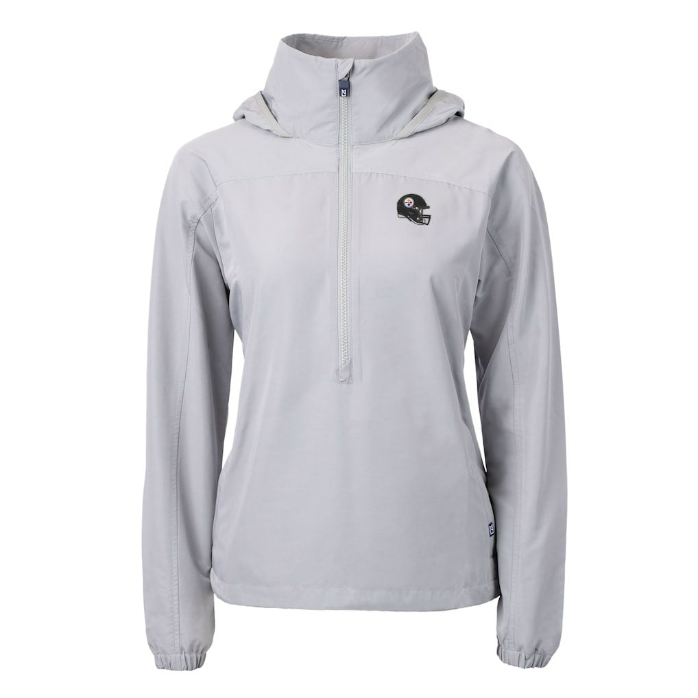 Pittsburgh Steelers Cutter & Buck Women's Charter Eco Recycled Half-Zip Hooded Anorak Jacket - Gray Jackets