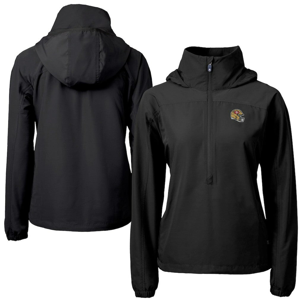 San Francisco 49ers Cutter & Buck Women's Charter Eco Recycled Half-Zip Hooded Anorak Jacket - Black Jackets