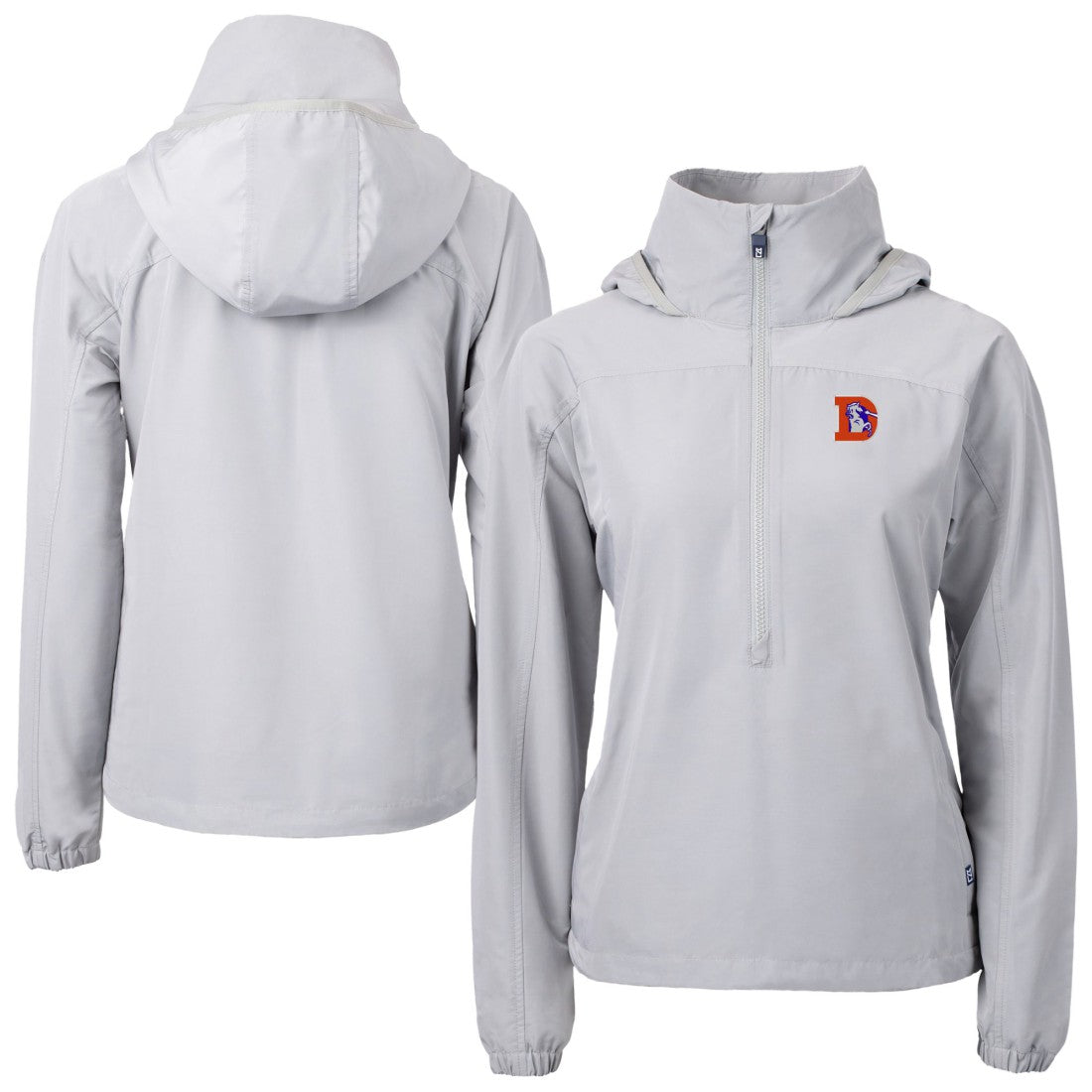 Denver Broncos Cutter & Buck Women's Charter Eco Recycled Half-Zip Hooded Anorak Jacket - Gray Jackets