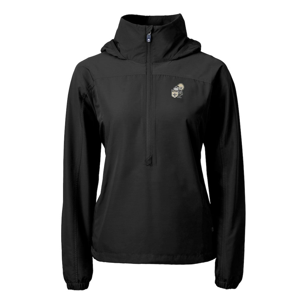 New Orleans Saints Cutter & Buck Women's Charter Eco Recycled Half-Zip Hooded Anorak Jacket - Black Jackets