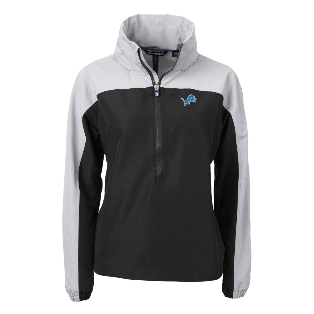 Detroit Lions Cutter & Buck Women's Charter Eco Recycled Half-Zip Hooded Anorak Jacket - Black Jackets
