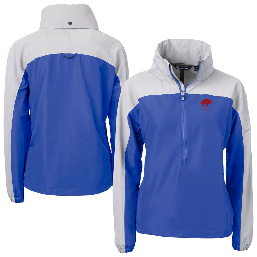 Buffalo Bills Cutter & Buck Women's Charter Eco Recycled Half-Zip Hooded Anorak Jacket - Blue Jackets