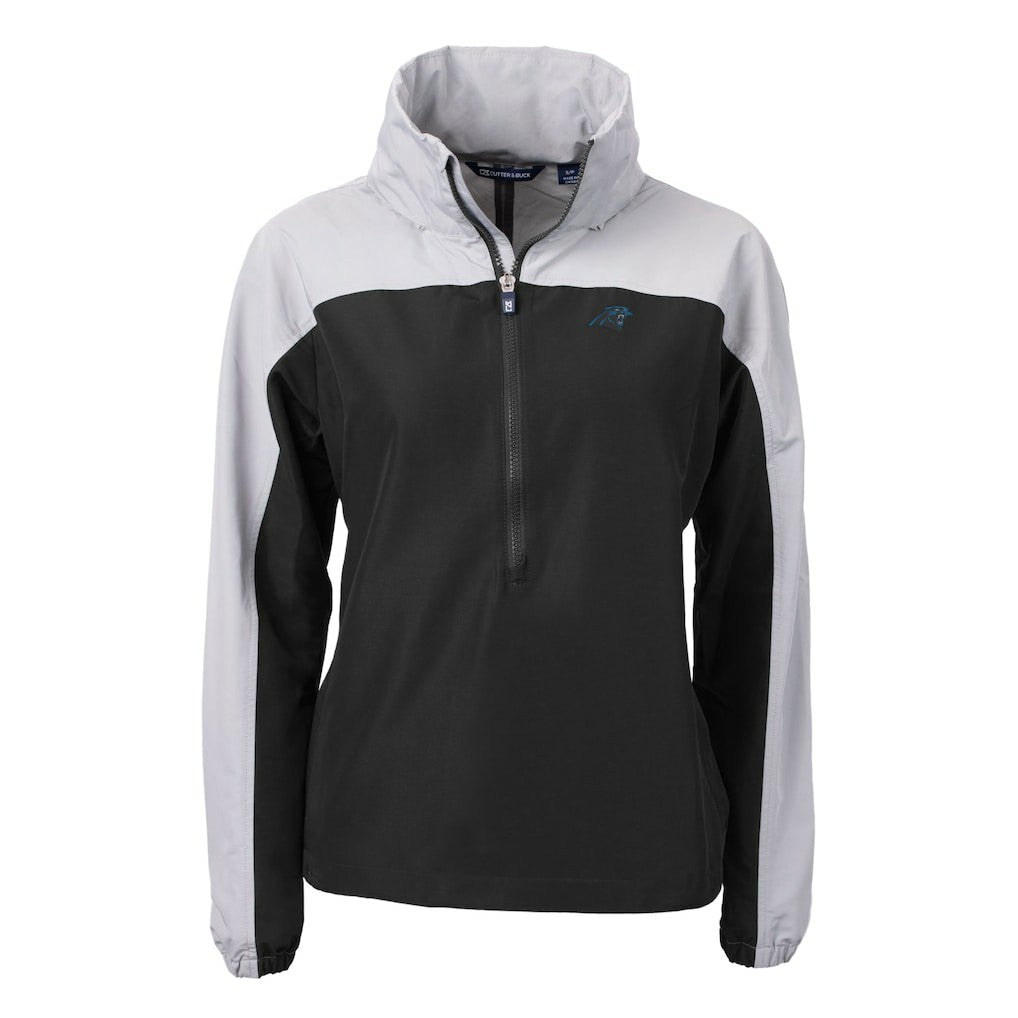 Carolina Panthers Cutter & Buck Women's Charter Eco Recycled Half-Zip Hooded Anorak Jacket - Black Jackets