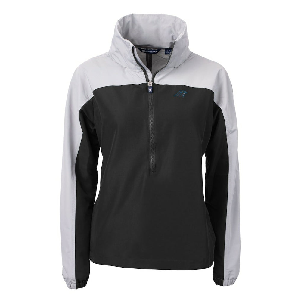 Carolina Panthers Cutter & Buck Women's Charter Eco Recycled Half-Zip Hooded Anorak Jacket - Black Jackets