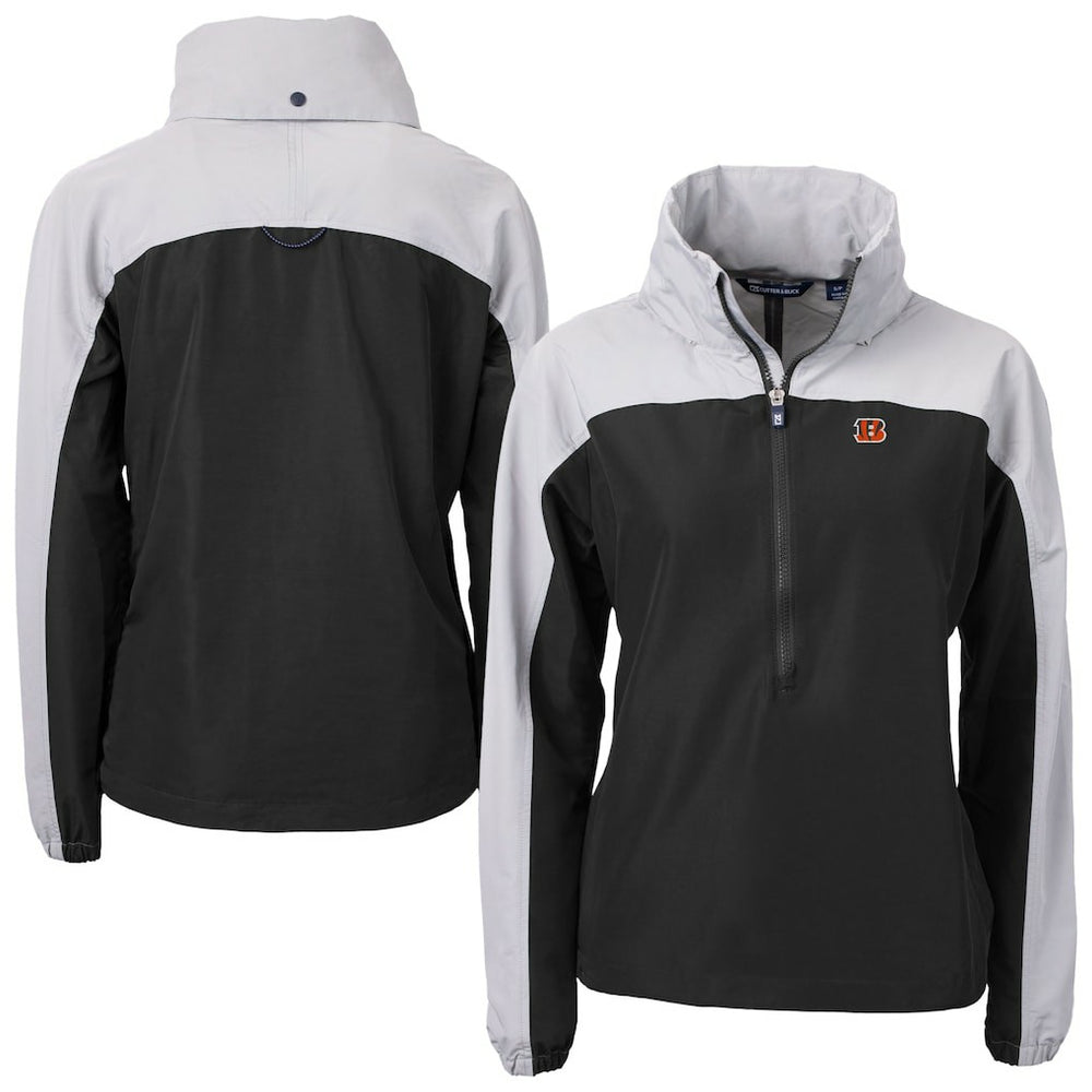 Cincinnati Bengals Cutter & Buck Women's Charter Eco Recycled Half-Zip Hooded Anorak Jacket - Black Jackets