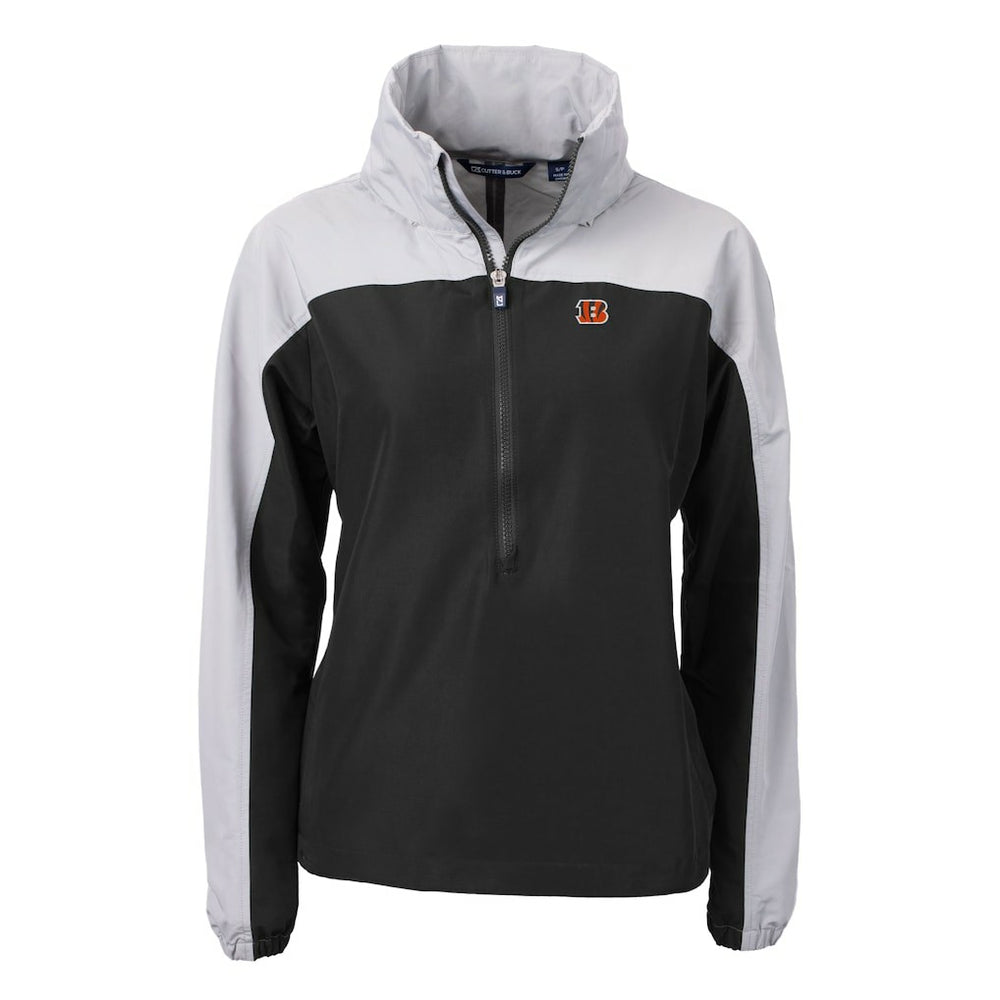 Cincinnati Bengals Cutter & Buck Women's Charter Eco Recycled Half-Zip Hooded Anorak Jacket - Black Jackets