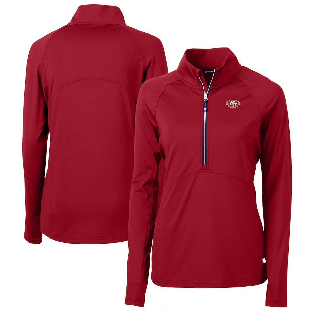 San Francisco 49ers Cutter & Buck Women's Adapt Eco Knit Stretch Recycled Raglan Half-Zip Top - Red Tops