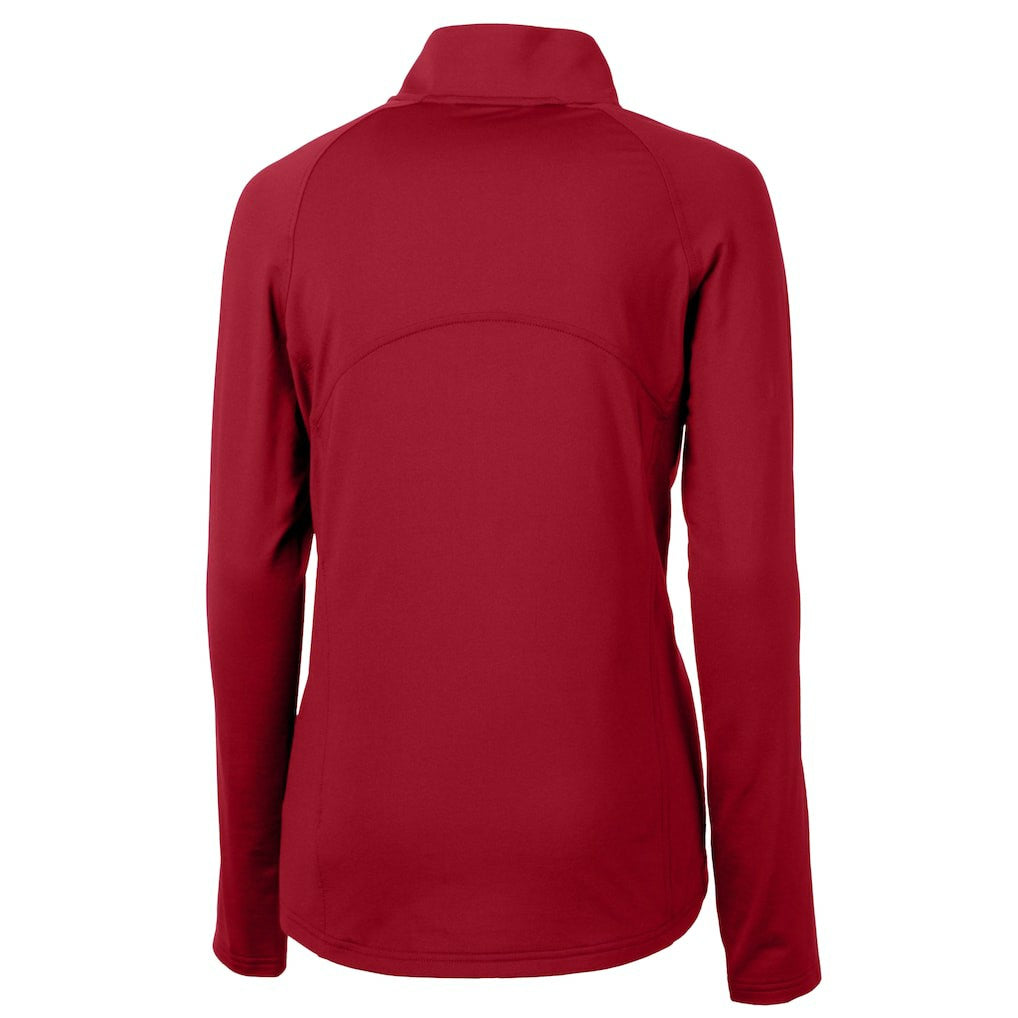 New England Patriots Cutter & Buck Women's Adapt Eco Knit Stretch Recycled Raglan Half-Zip Top - Red Tops